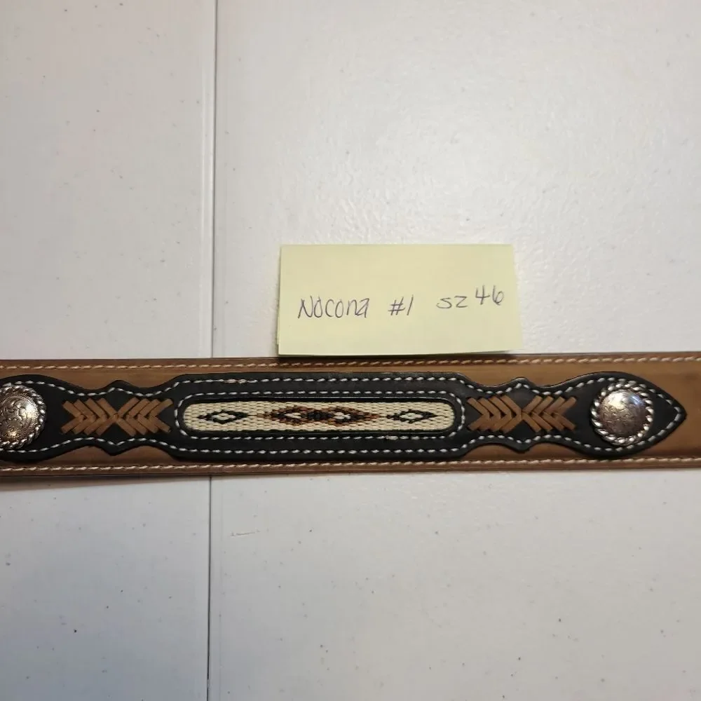 Nocona Top Hand Leather Western Belt Tan with Black Billet Silver Concho Men's